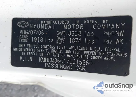 2007 Hyundai Accent Gs from USA, damaged, VIN KMHCM36C17U015660